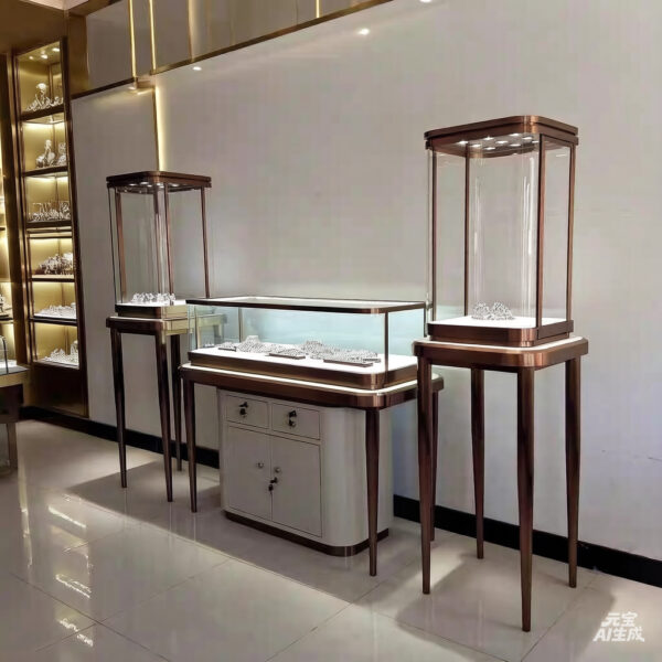 High-end luxury stainless steel curved display cabinet